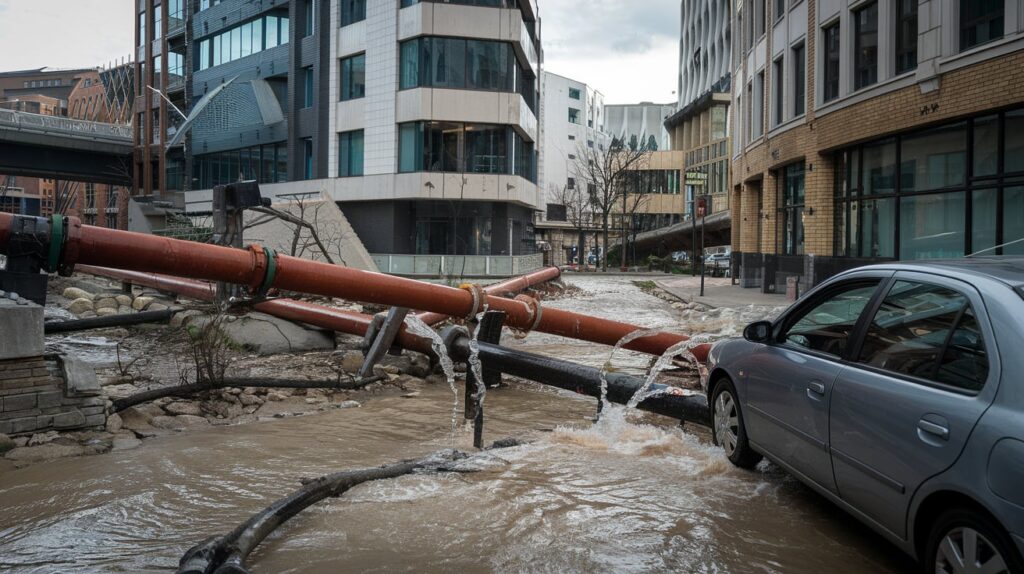 un séisme qui provoque des problème de canalisation pouvant nuire à la potabilité de l'eau de la ville